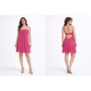 Alice Olivia Pink Strapless Tent Dress Pleated Chiffon Open Back Size 6 Medium